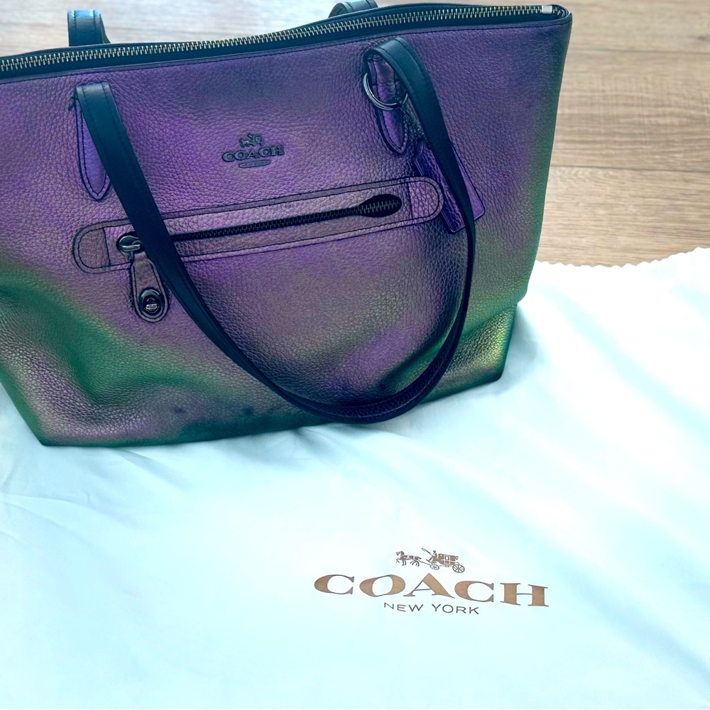 Rare Coach Hologram Leather Limited Edition Taylor Tote Bag Iridescent Oil Slick